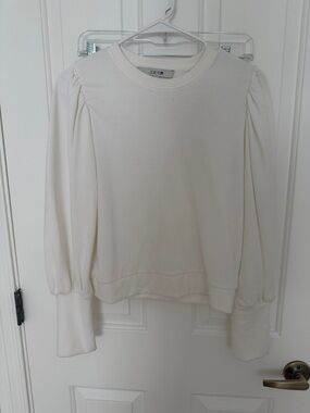 Joe's Jeans Ivory Puff-Sleeve Crew Sweatshirt